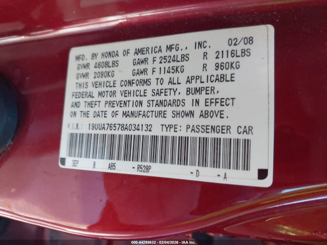 Продаж на аукціоні авто 2008 Acura Tl Type S, vin: 19UUA76578A034132, номер лоту: 44298632