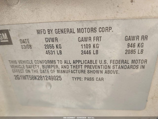 2008 CHEVROLET IMPALA 2G1WT58K281249025 Photo 8