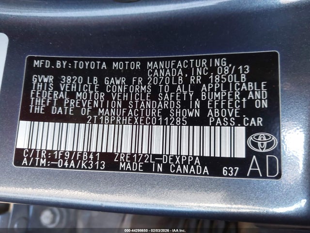 Toyota Corolla Le Eco Plus 2014 2T1BPRHEXEC011285 Image 9