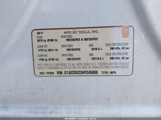 2017 TESLA MODEL X 5YJXCDE23HF045888 Photo 8