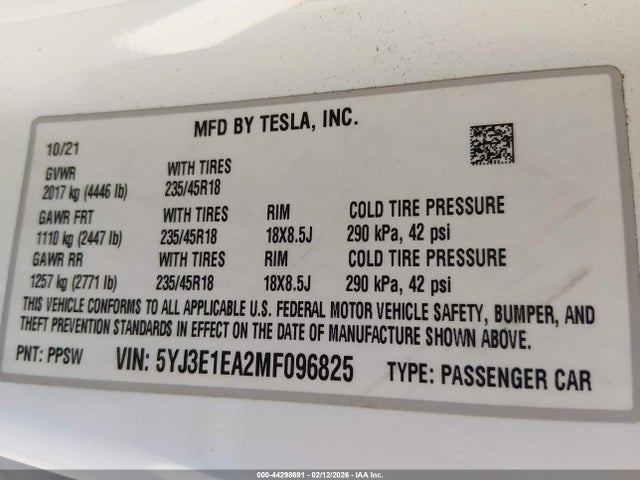 2021 TESLA MODEL 3 5YJ3E1EA2MF096825 Photo 8