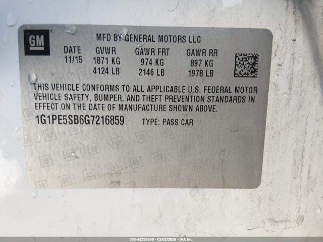 1G1PE5SB6G7216859 Chevrolet Cruze Limited 1lt Auto