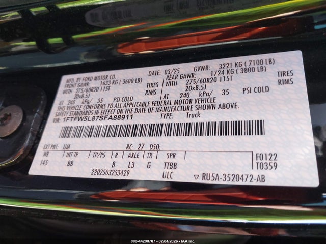 Ford F-150 Lariat 2025 1FTFW5L87SFA88911 Image 9