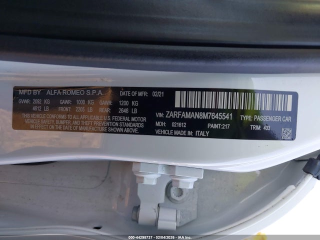 2021 ALFA ROMEO GIULIA ZARFAMAN8M7645541 Photo 8