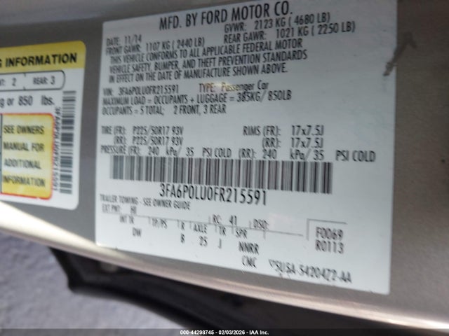 Ford Fusion Hybrid Se 2015 3FA6P0LU0FR215591 Image 9