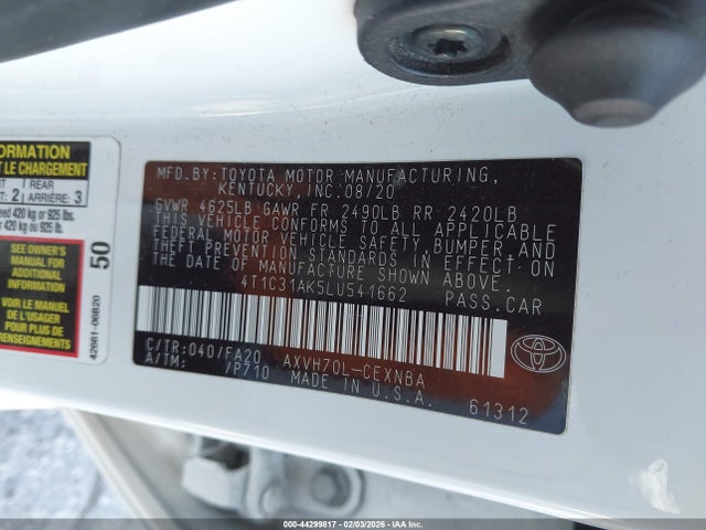 Toyota Camry Le Hybrid 2020 4T1C31AK5LU541662 Image 9