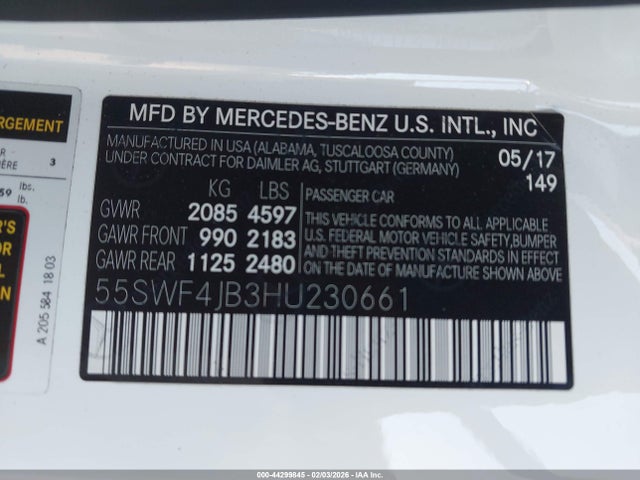 55SWF4JB3HU230661 Mercedes-Benz C 300