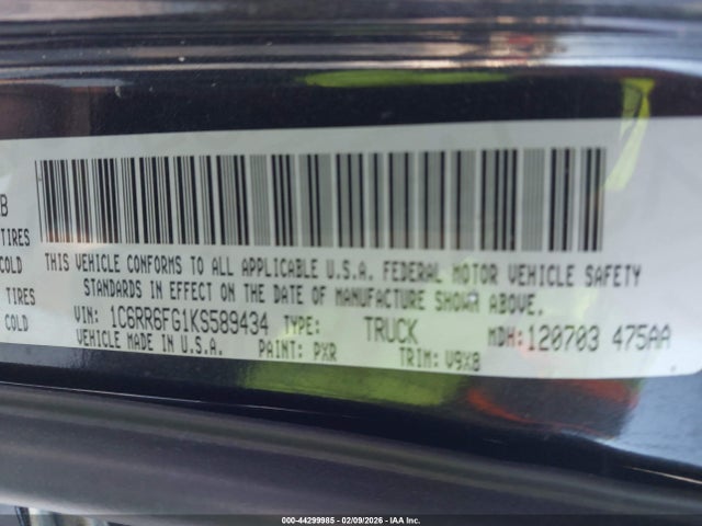 44299985 :رقم المزاد ، 1C6RR6FG1KS589434 vin ، 2019 Ram 1500 Classic Express  4x2 6'4 Box مزاد بيع