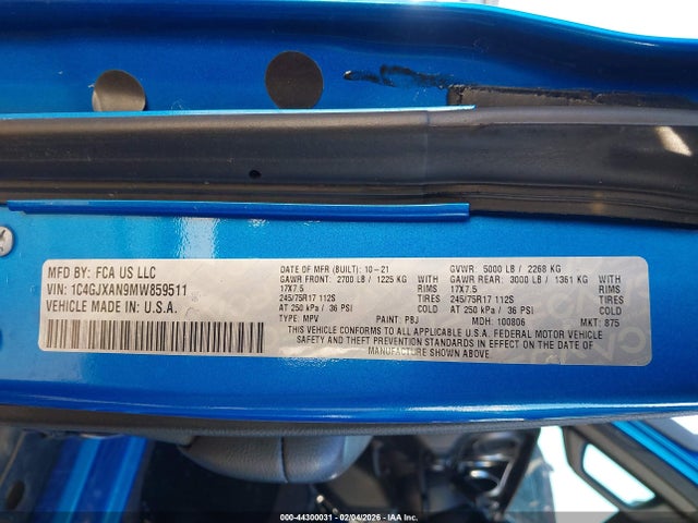 2021 JEEP WRANGLER 1C4GJXAN9MW859511 Photo 8