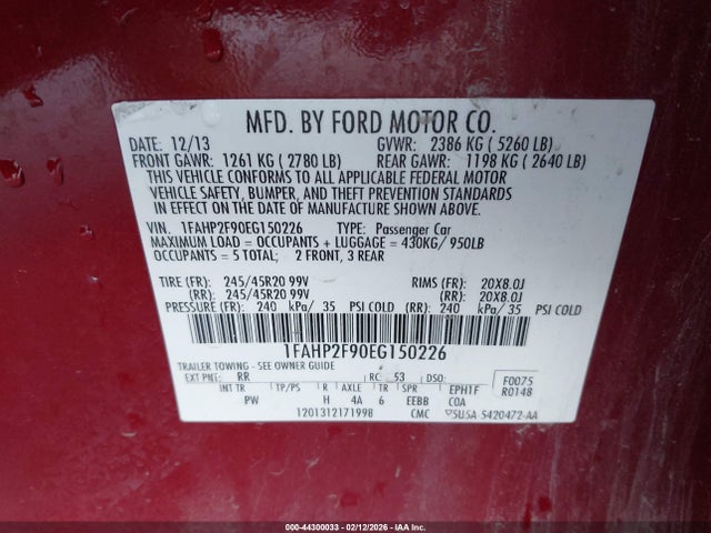 1FAHP2F90EG150226 Ford Taurus Limited