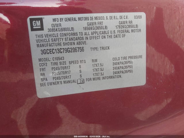 2009 CHEVROLET SILVERADO 1500 3GCEC13C79G206756 Photo 8