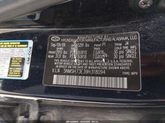 2009 HYUNDAI SANTA FE 5NMSH73E39H318094 Photo 8