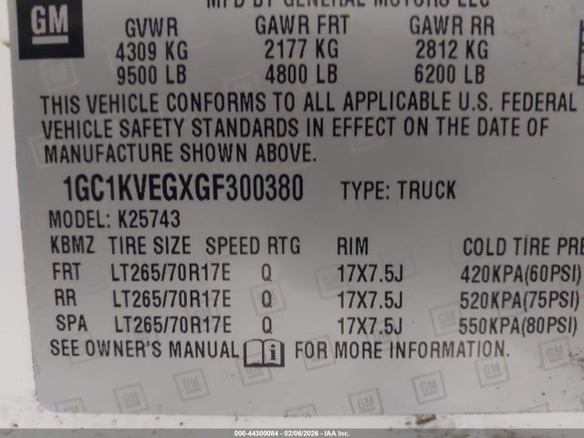 1GC1KVEGXGF300380 Chevrolet Silverado 2500hd Lt