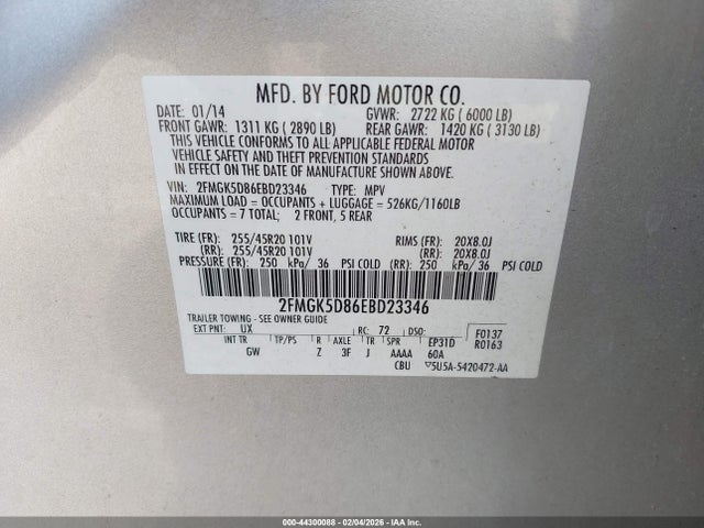 2FMGK5D86EBD23346 Ford Flex Limited