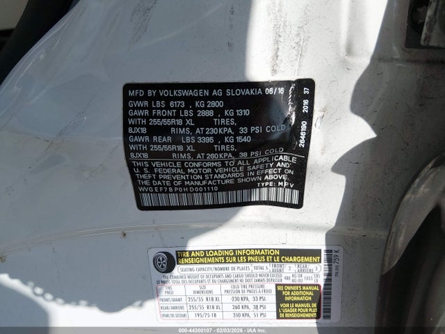 WVGEF7BP0HD001110 Volkswagen Touareg V6 Sport