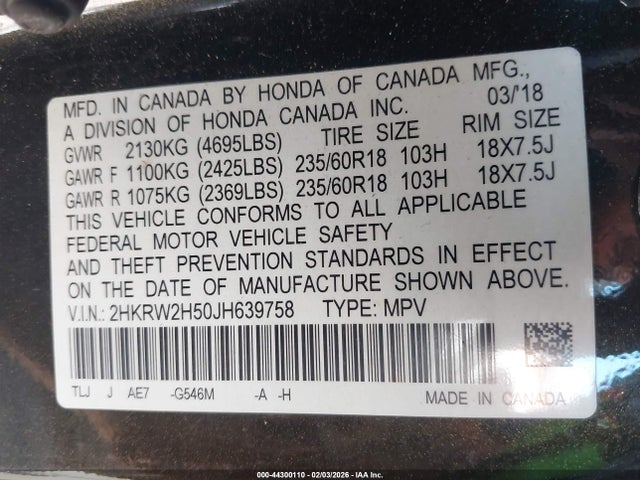 2HKRW2H50JH639758 Honda CR-V EX