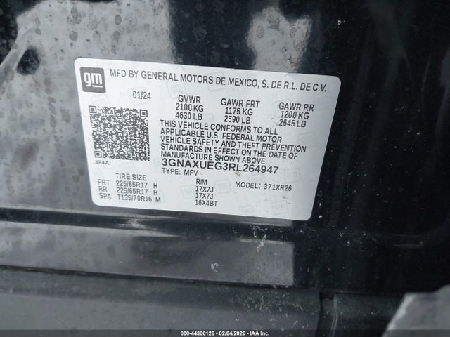 Aukcja sprzedaży 2024 Chevrolet Equinox Awd Lt, vin: 3GNAXUEG3RL264947, numer aukcji: 44300126