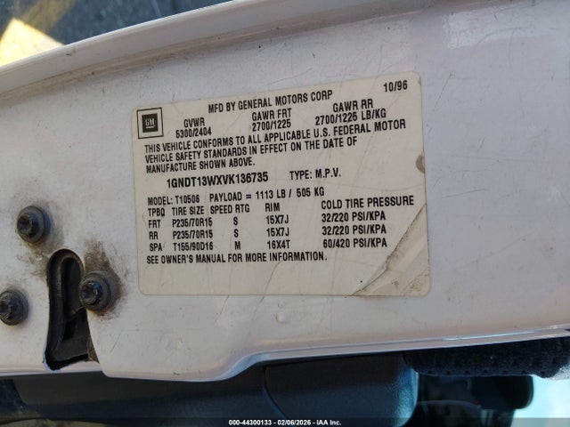 Продаж на аукціоні авто 1997 Chevrolet Blazer Ls, vin: 1GNDT13WXVK136735, номер лоту: 44300133