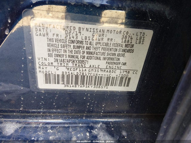 3N1AB7AP5KY308571 Nissan SENTRA SV