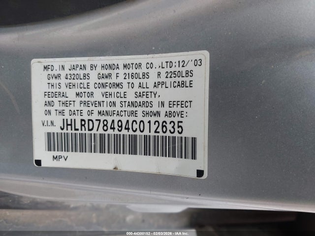 2004 HONDA CR-V JHLRD78494C012635 Photo 8
