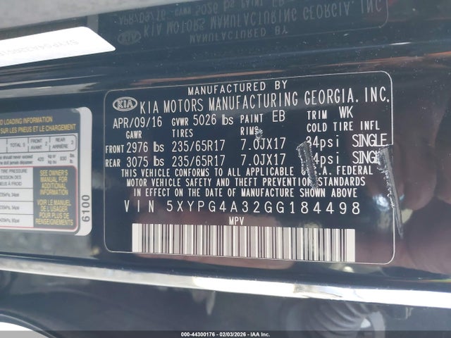 2016 KIA SORENTO 5XYPG4A32GG184498 Photo 8