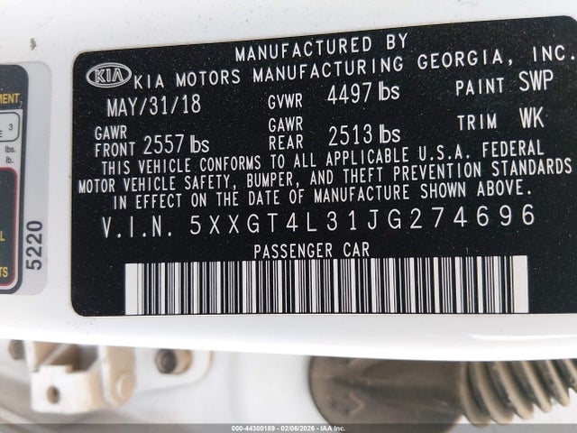 5XXGT4L31JG274696 KIA Optima Lx