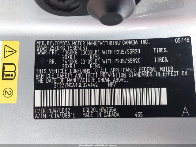 Aukcja sprzedaży 2016 Lexus Rx 350, vin: 2T2ZZMCA1GC024442, numer aukcji: 44300273