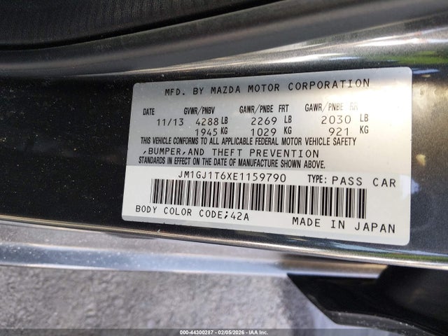 Продаж на аукціоні авто 2014 Mazda Mazda6 I Touring, vin: JM1GJ1T6XE1159790, номер лоту: 44300287