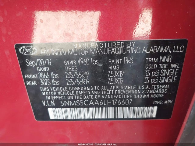 5NMS5CAA6LH176607 Hyundai Santa Fe Limited 2.0t