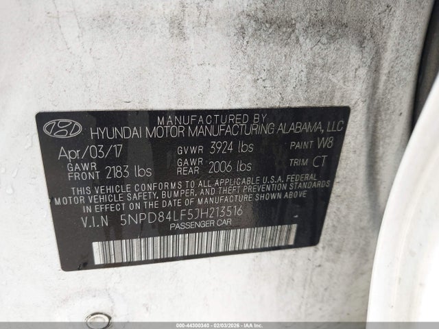 5NPD84LF5JH213516 Hyundai ELANTRA SEL