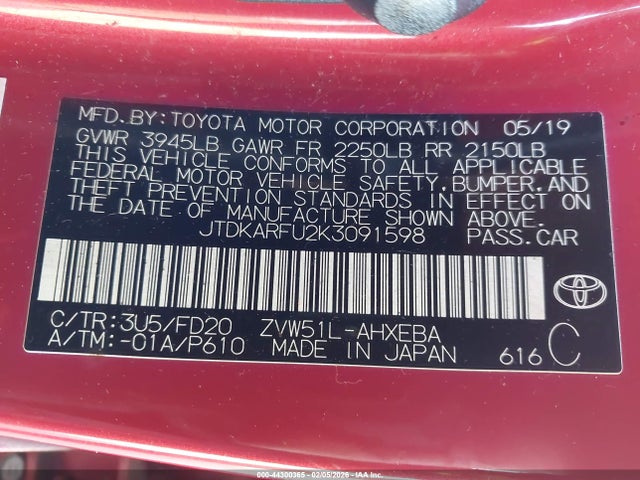 2019 TOYOTA PRIUS JTDKARFU2K3091598 Photo 8