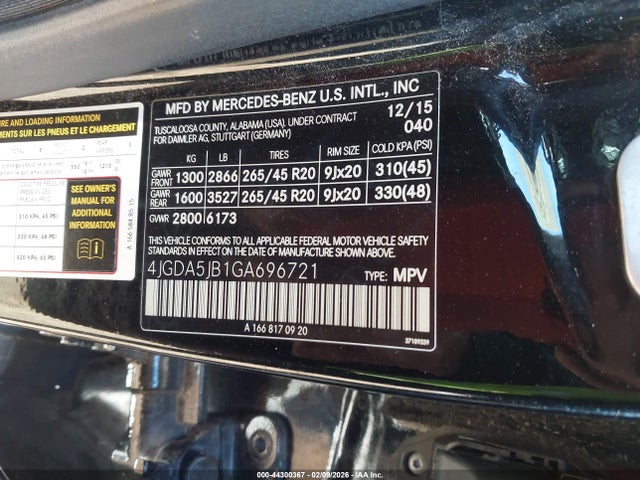 4JGDA5JB1GA696721 Mercedes-Benz GLE 350
