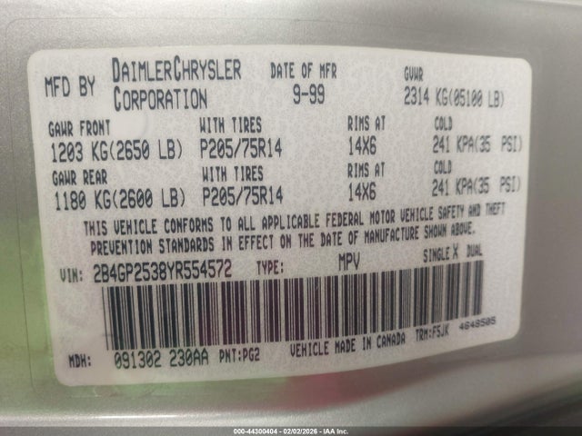 2000 DODGE CARAVAN 2B4GP2538YR554572 Photo 8