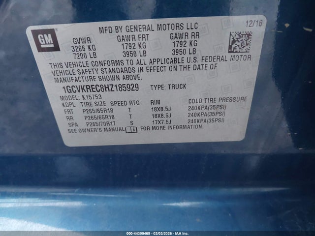 1GCVKREC8HZ185929 Chevrolet Silverado 1500 1lt