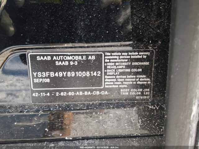 2009 SAAB 9-3 YS3FB49Y891008142 Photo 8