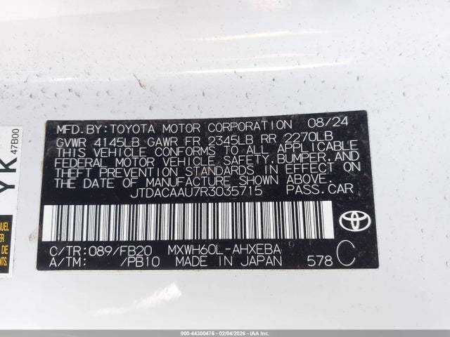 JTDACAAU7R3035715 Toyota Prius Le