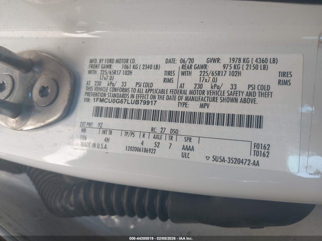 1FMCU0G67LUB79917 Ford ESCAPE SE