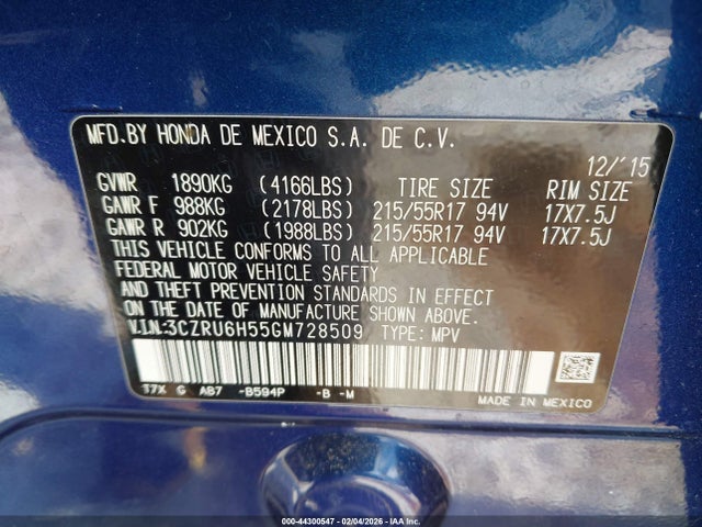 3CZRU6H55GM728509 Honda HR-V EX