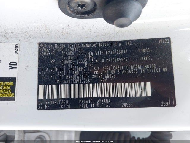 Aukcja sprzedaży 2022 Toyota Corolla Cross Le, vin: 7MUCAAAGXNV032587, numer aukcji: 44300550