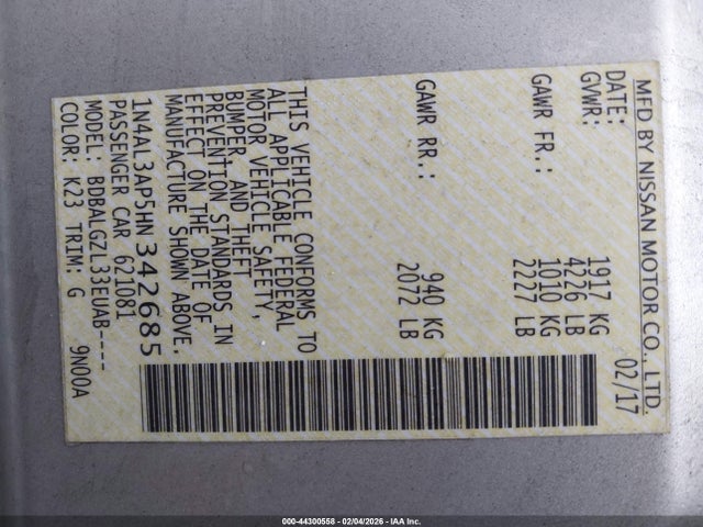 1N4AL3AP5HN342685 Nissan Altima 2.5 S