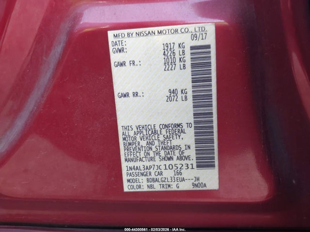 1N4AL3AP7JC105231 Nissan Altima 2.5 S