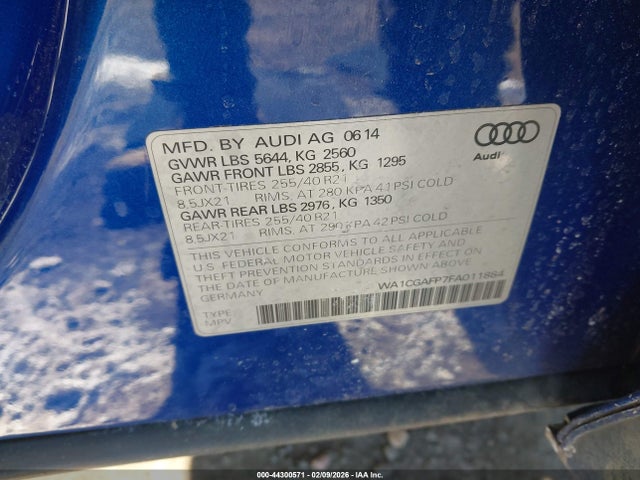 Продаж на аукціоні авто 2015 Audi Sq5 3.0t Premium Plus, vin: WA1CGAFP7FA011884, номер лоту: 44300571