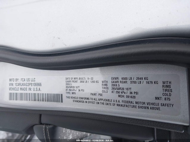 44300632 :رقم المزاد ، 1C4RJKAG3P8106966 vin ، 2023 Jeep Grand Cherokee L Altitude 4x4 مزاد بيع
