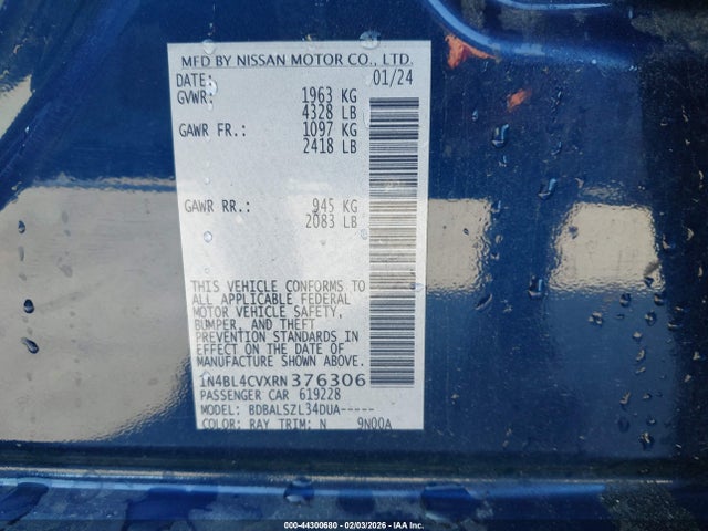 1N4BL4CVXRN376306 Nissan Altima Sr Fwd