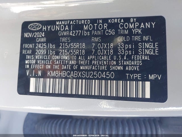 KM8HBCABXSU250450 Hyundai Kona Sel