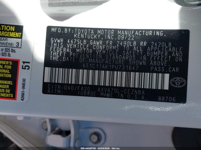 4T1C11AK1PU731647 Toyota CAMRY LE