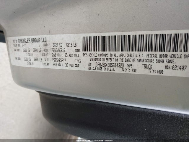Продаж на аукціоні авто 2011 Ram Dakota Bighorn/lonestar, vin: 1D7RW3GK8BS614323, номер лоту: 44300734