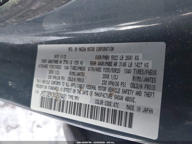 2022 Mazda Cx-9 Carbon Edition მანქანა იყიდება აუქციონზე, vin: JM3TCBDY3N0608481, აუქციონის ნომერი: 44300796