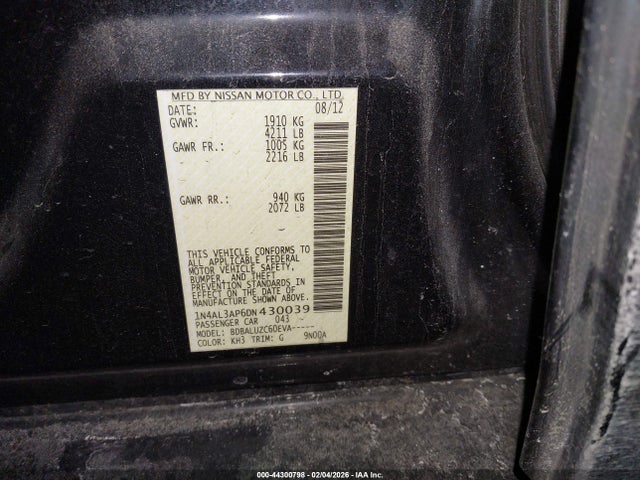 44300798 :رقم المزاد ، 1N4AL3AP6DN430039 vin ، 2013 Nissan Altima 2.5 Sv مزاد بيع