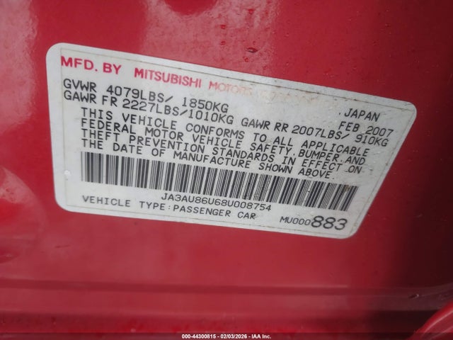 2008 MITSUBISHI LANCER JA3AU86U68U008754 Photo 8